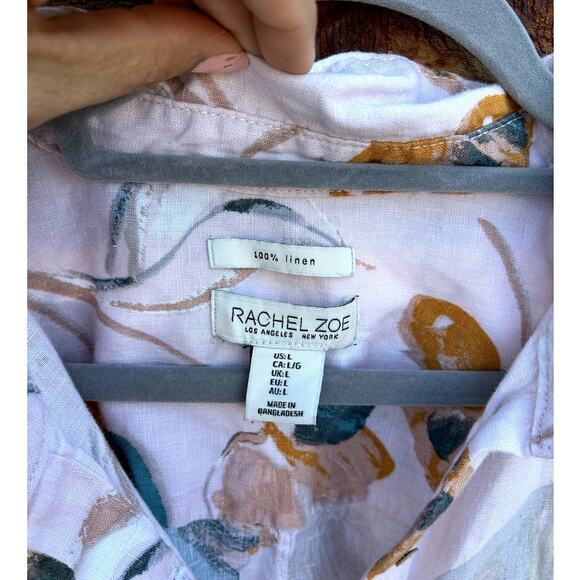 Rachel Zoe‎ blush pink floral 100% linen button up shirt dress sz L - Picture 3 of 5